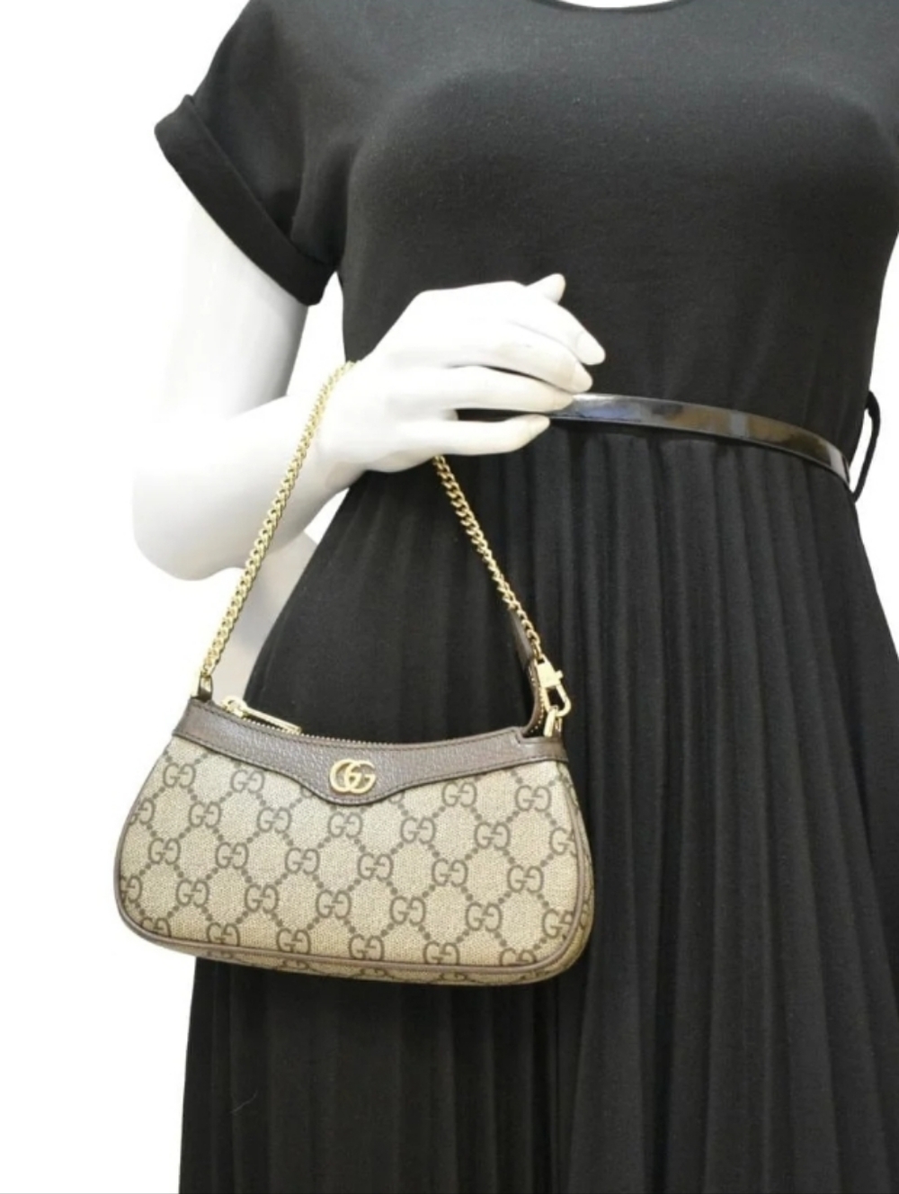 Super Netural Natural Brown Monogram Crossbody Bag with Gold Chain Strap Mini - Picture 4 of 13